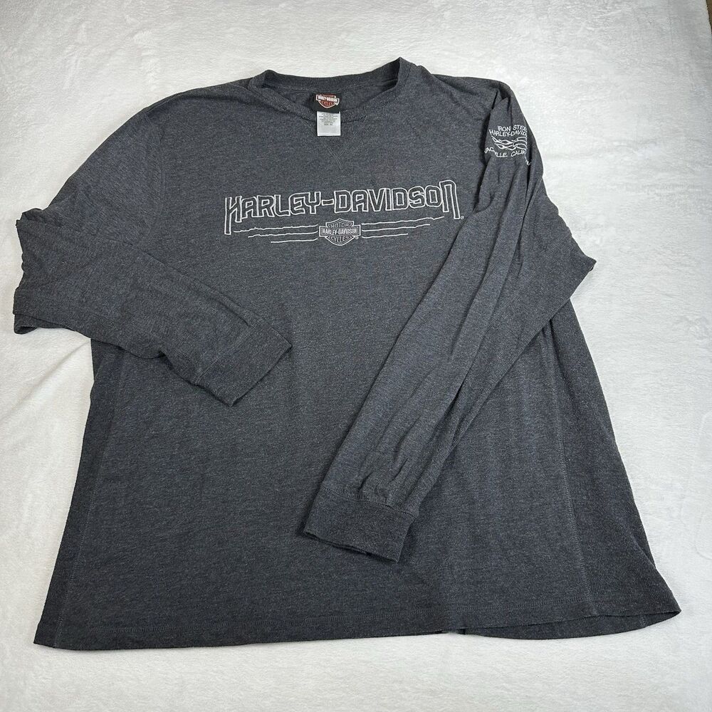 Harley Davidson Long Sleeve Shirt Mens 3XL Gray Vacaville CA Iron Steed Logo Tee